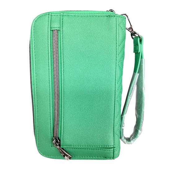NWOT Wallet/ Wristlet Women’s One Size Dark Metallic Gray Hardware True Green - Picture 2 of 8